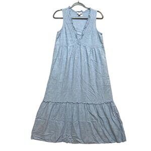 J Jill Maxi dress Womens XS Blue Sleeveless Tiered Ruffled V Neck Linen Blend